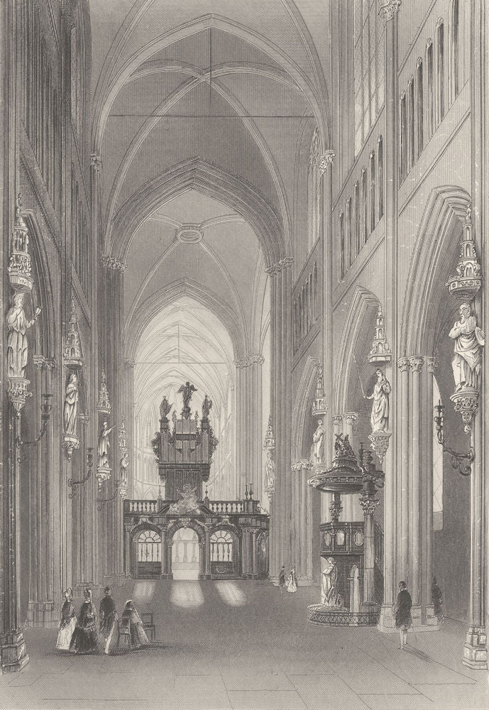 BELGIUM. Church of St Salvador, Brugge c1856 old antique vintage print picture